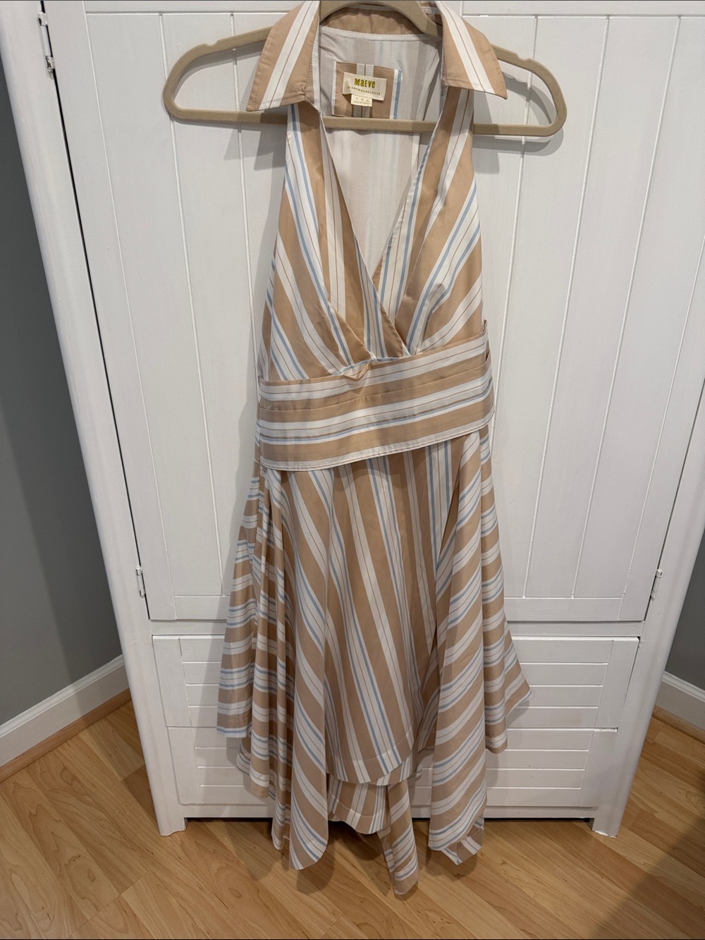 Maeve Tan and White Striped Halter High-Low Dress.  NWOT Never Worn